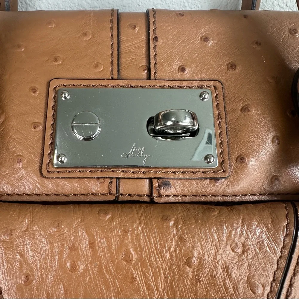 Milly tan Mina ostrich leather convertible satchel‎ bag